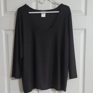 Slinky Brand Black Tunic Top 1X Stretch Jersey Knit 3/4 Sleeve NWOT